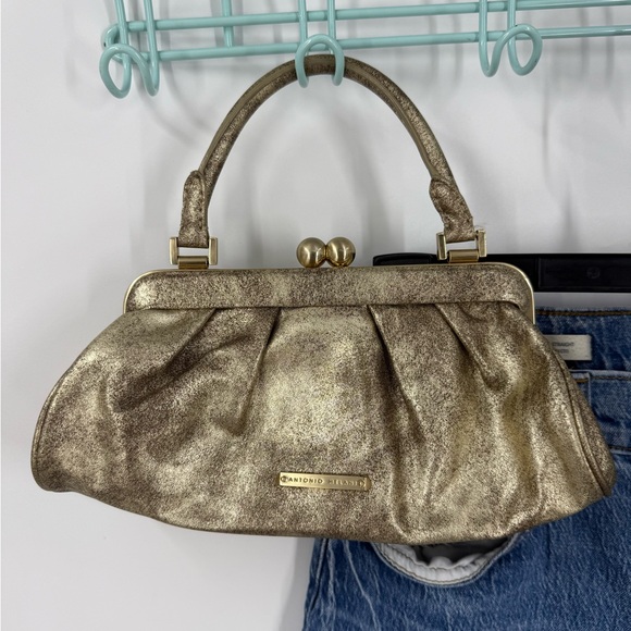 Antonio Melani vintage style W/a kiss-lock closure metallic  Gold mini Handbag